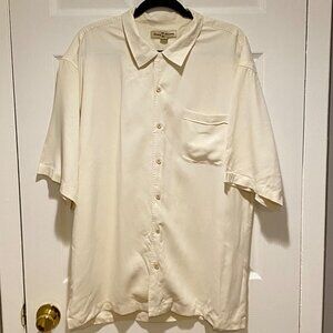 Tommy Bahama Mens XL Cream 100% Silk Short Sleeve Button-Down Shirt Beach Travel